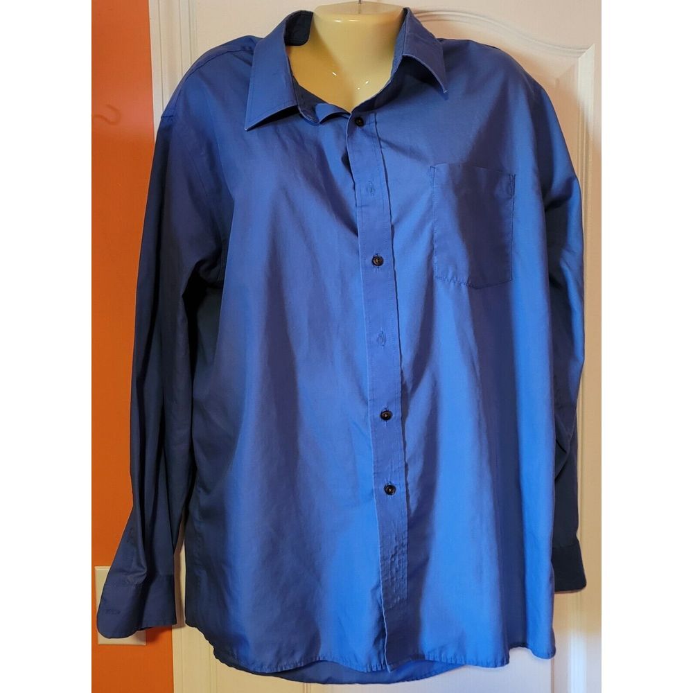 Puritan Men's Polycotton Button Up Shirt Solid Blue Long Sleeve L